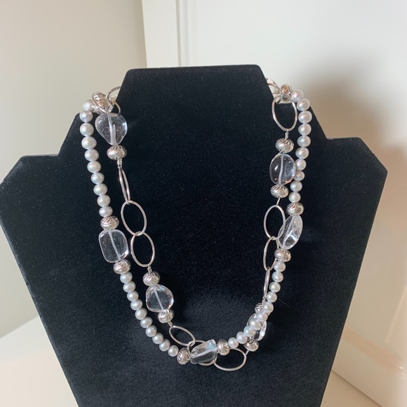 16-18" Sterling, FW Pearl and Crystal Necklace Set - Picture 1 of 9